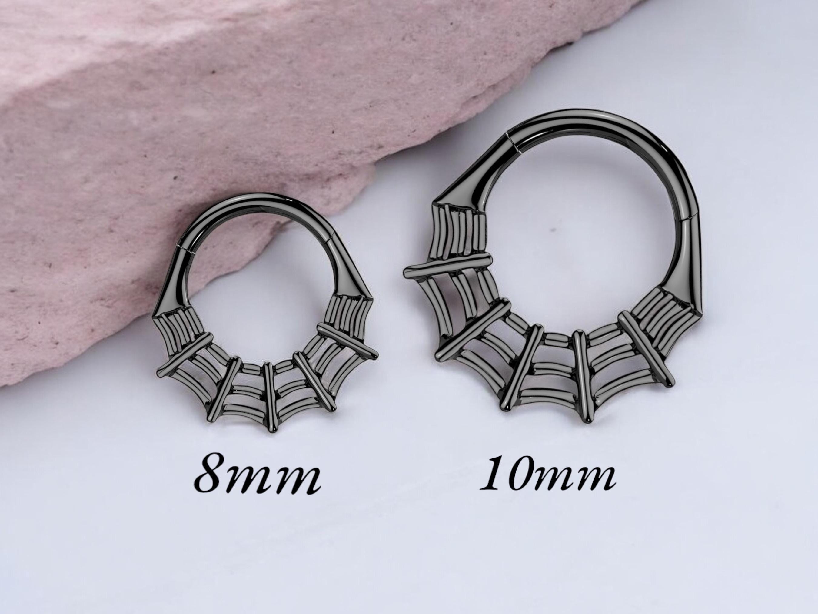 16G Spider Web Septum Clicker Ring, Black Hinged Segment Septum Hoop Ring, Halloween Body Piercing Jewelry,Spider Daith,Cartilage Hoop