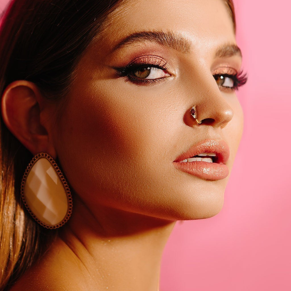 MKBodyJewelry 20g dainty bendable nose hoop ring with a red gem top. Perfect for nose or cartilage piercings.