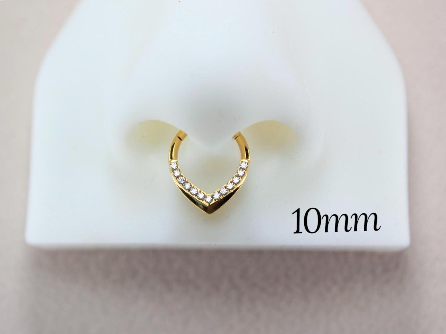 16G Titanium Septum Ring, Gold CZ Teardrop Septum Hinged Hoop Clicker Ring, 8mm 10mm Septum Nose Piercing Body Jewelry