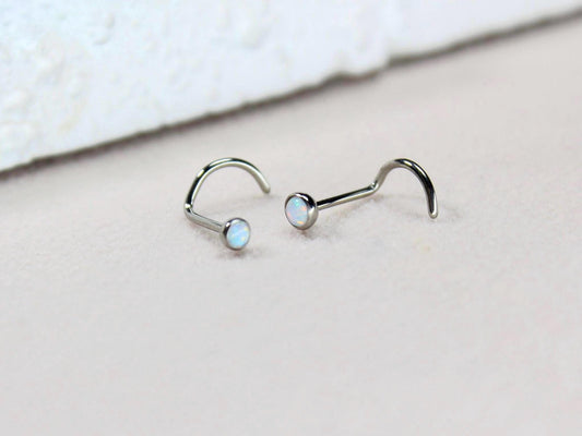Titanium Opal Nose Stud, 20G Opal Corkscrew Nose Piercing, S Shaped Nose Jewelry, Minimalist Body Jewelry