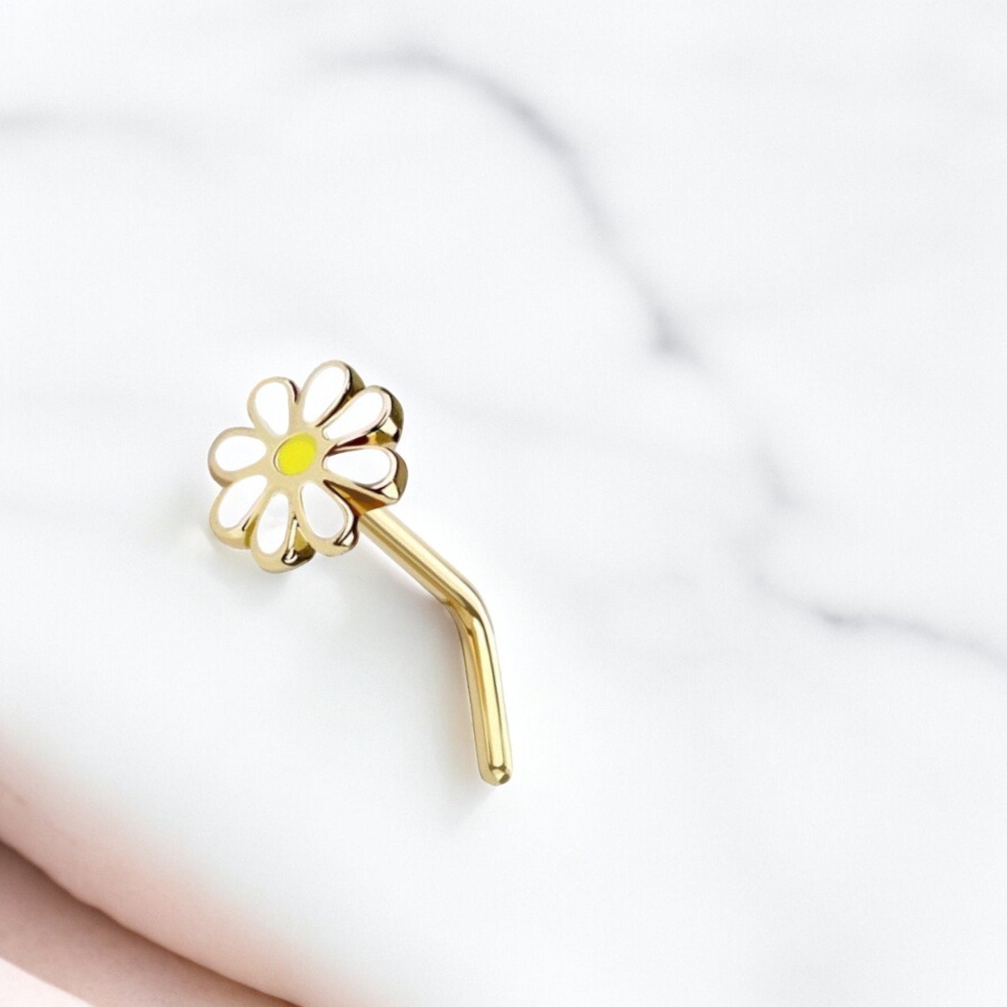 Daisy Nose Stud, Floral Decor Daisy Flower Nose Piercing Jewelry, L shape Nose Piercing Ring, 20g Thin Nose Stud Jewelry