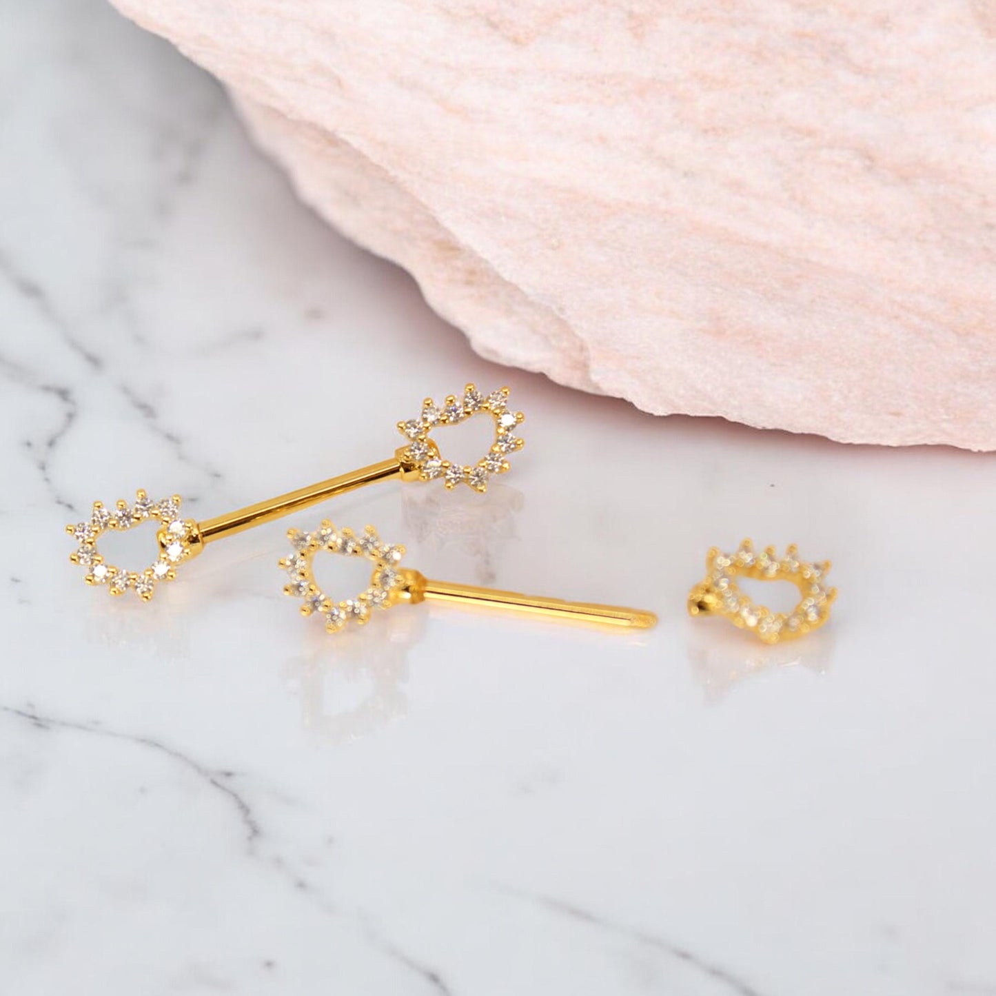 Gold Heart Nipple Ring. Sparkle Gem Hollow Heart Nipple Barbell. Nipple Piercing. 14g Heart Ends Nipple Jewelry. Body Piercing Jewelry