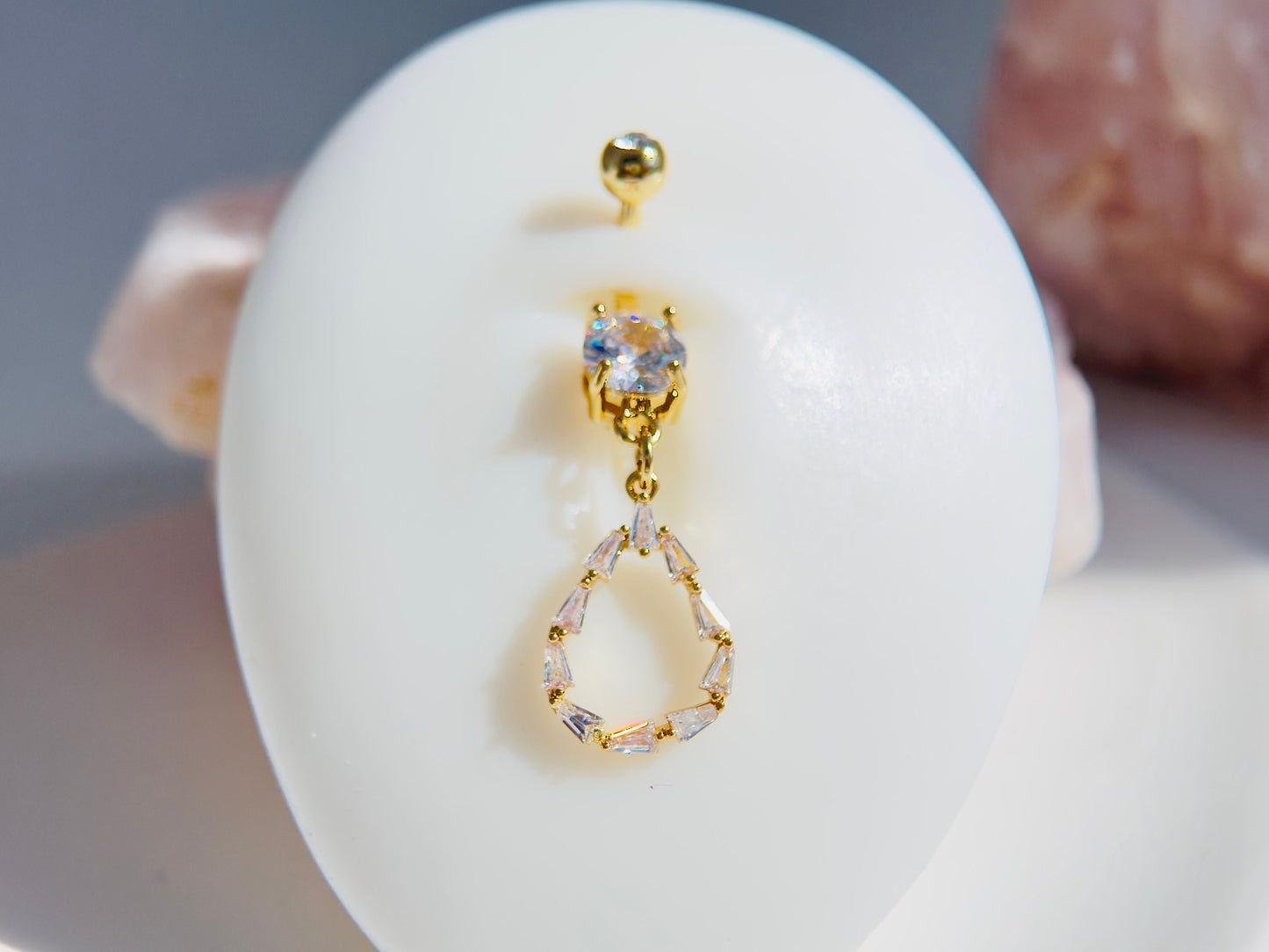 14G Gold Dangling Belly Button Ring, Dainty Baguette Gem Teardrop Belly Ring, Belly Ring Body Jewelry, Navel Piercing