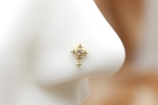 Gold Cross Nose Stud, Sparkle Gem Cross Decor Top Nose Bone Stud, Nose Piercing Stud Jewelry, 20g Nose Stud