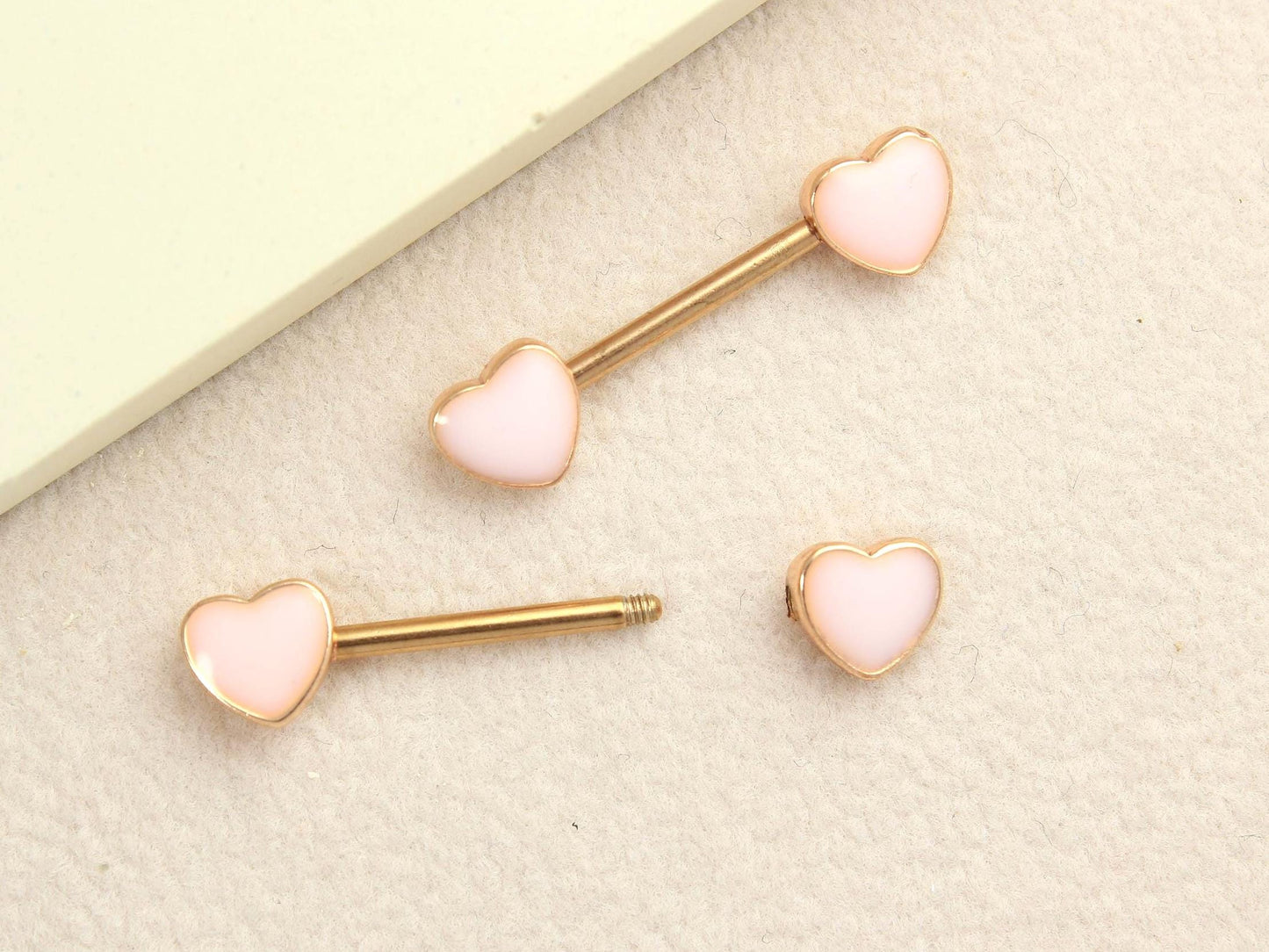 14g Heart Nipple Barbell, Pink Heart Nipple Ring, Set of 2 Rose Gold Nipple Piercing Jewelry, Body Jewelry, Nipple Piercing Jewelry