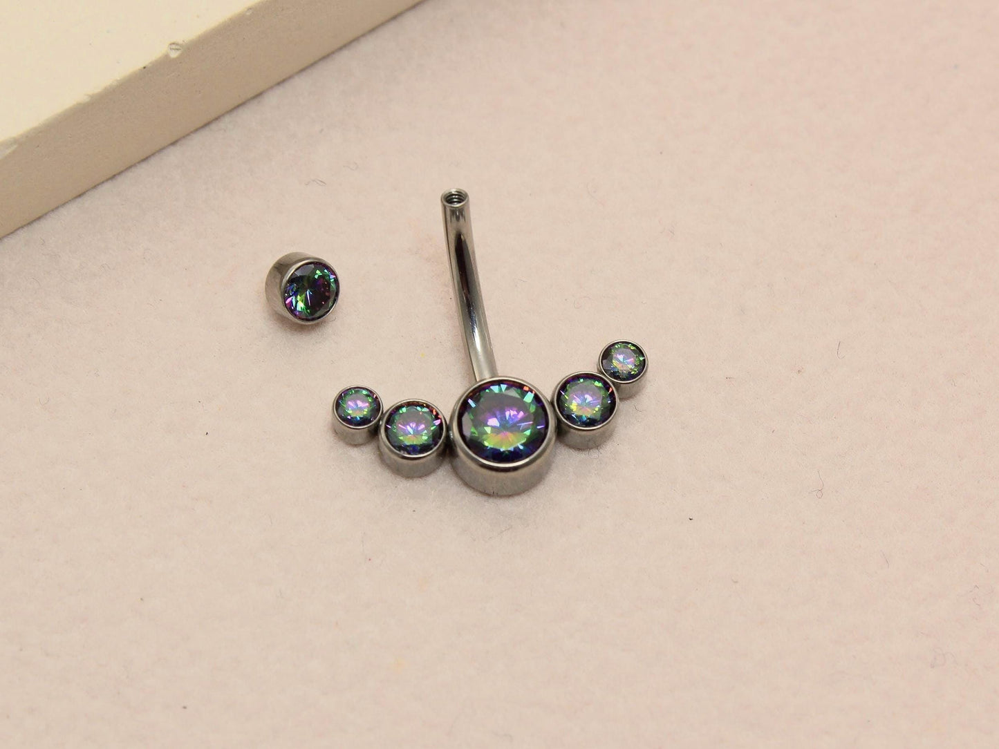 Titanium Belly Button Ring, 14G Vitrail Bezel Belly Ring, Navel Piercing Jewelry, Body Jewelry, Belly Piercing Ring, Titanium Jewelry
