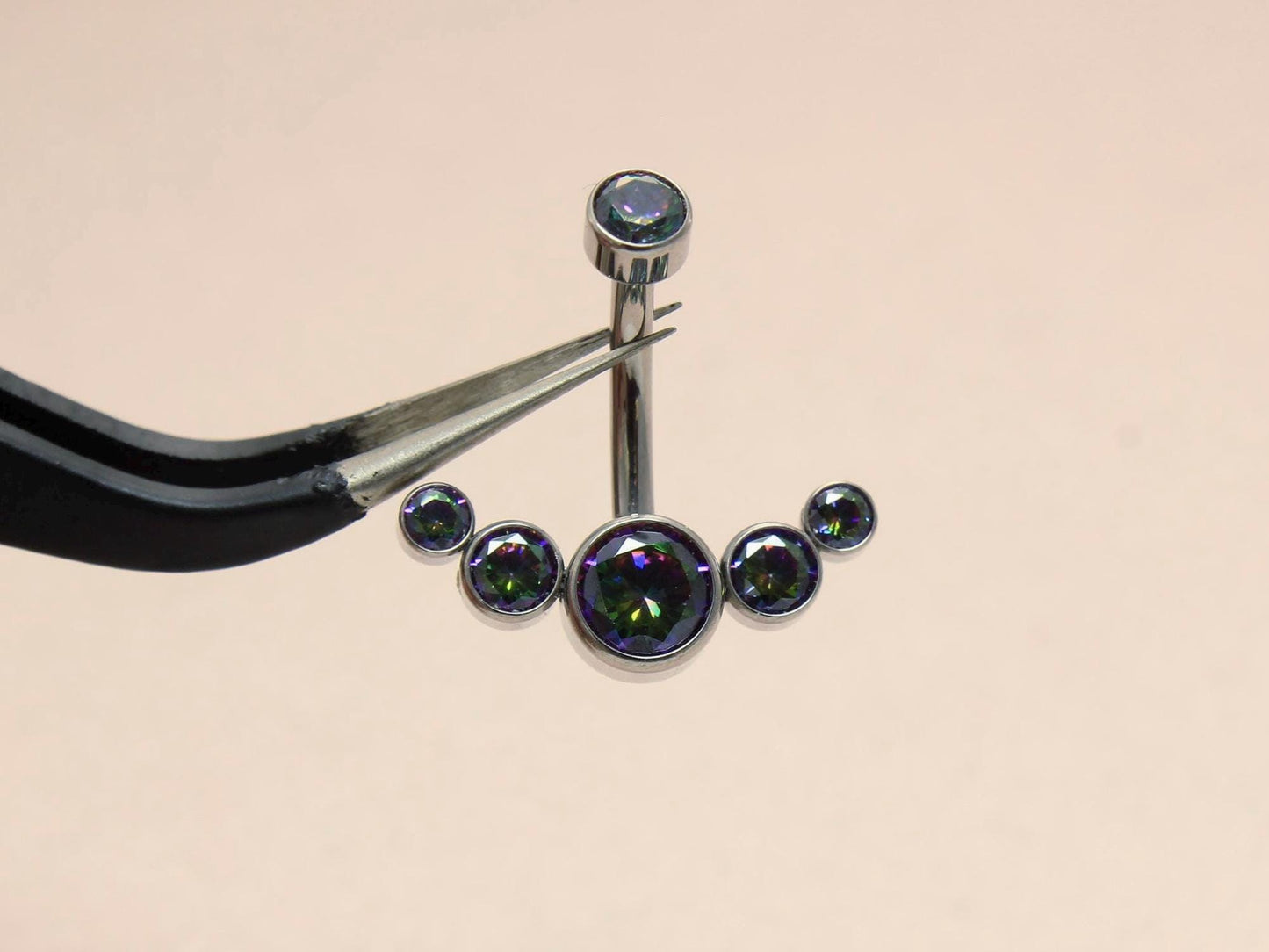 Titanium Belly Button Ring, 14G Vitrail Bezel Belly Ring, Navel Piercing Jewelry, Body Jewelry, Belly Piercing Ring, Titanium Jewelry