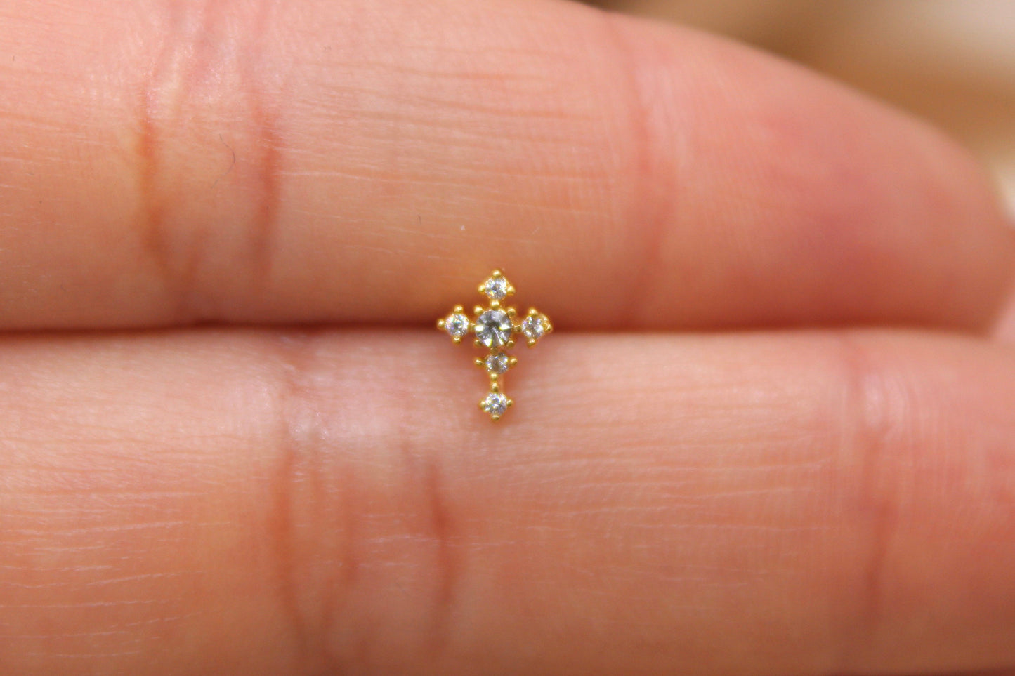 Gold Cross Nose Stud, Sparkle Gem Cross Decor Top Nose Bone Stud, Nose Piercing Stud Jewelry, 20g Nose Stud