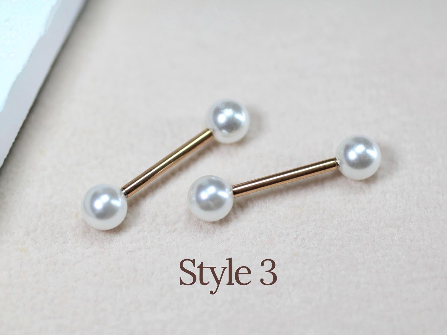 14g White Pearl Nipple Barbell, Cute Pearl Ball Nipple Ring Piercing , Surgical Steel Jewelry, Custom Body Jewelry