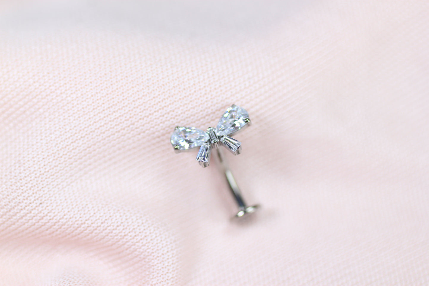 14G Titanium Threadless Belly Button Ring –Silver Bow CZ Navel Piercing, Push In Belly Ring, Dainty Minimalist Body Jewelry