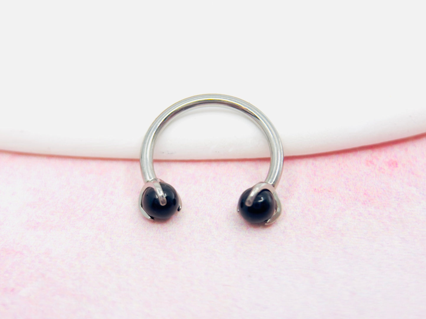 Implant Grade Titanium Natural Stone Black Horseshoe Hoop Ring, Internally Threaded Septum Piercing Hoop Ring, Septum Jewelry Ring