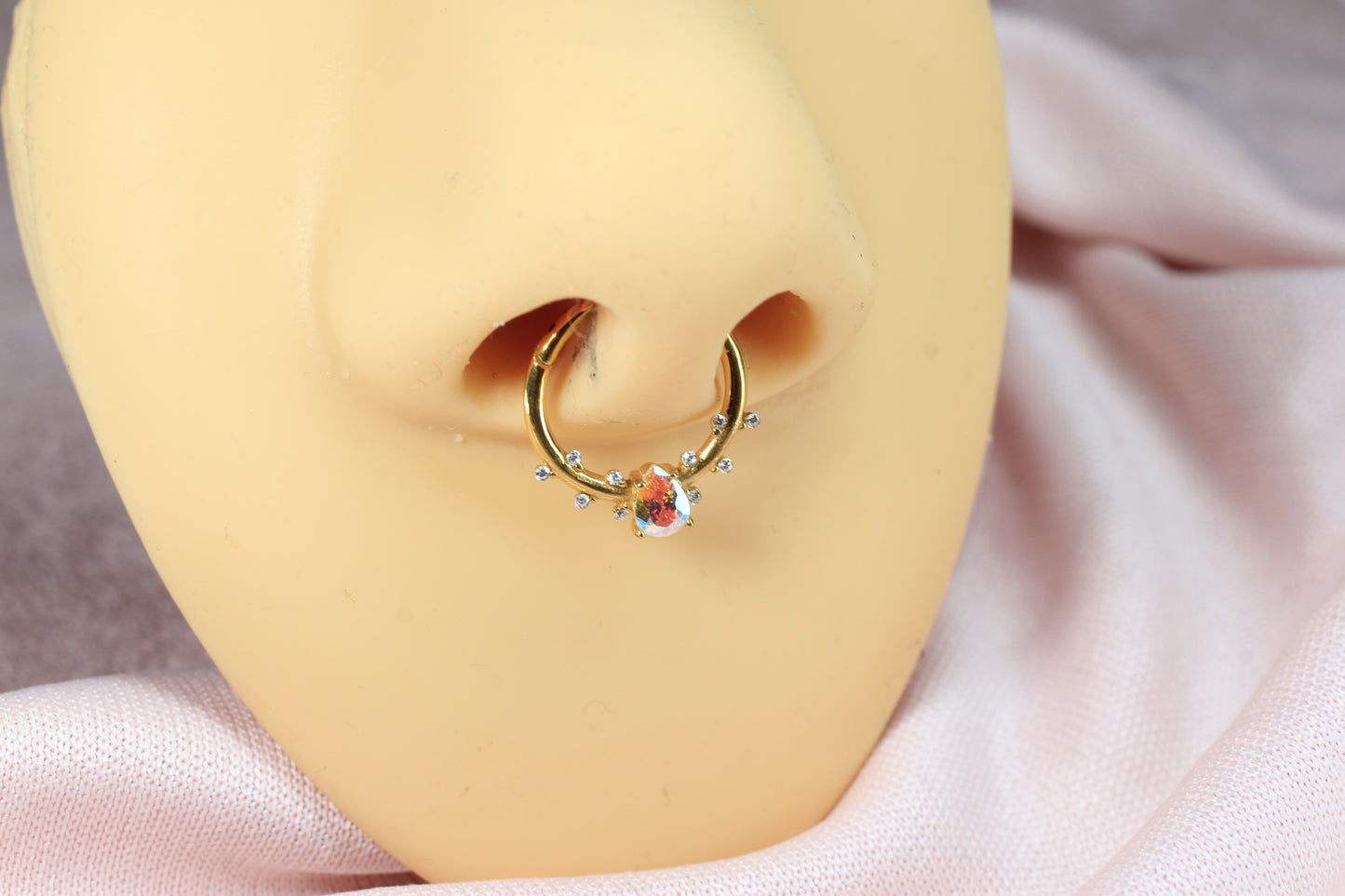 Dainty Gold Teardrop CZ Septum Clicker Ring.