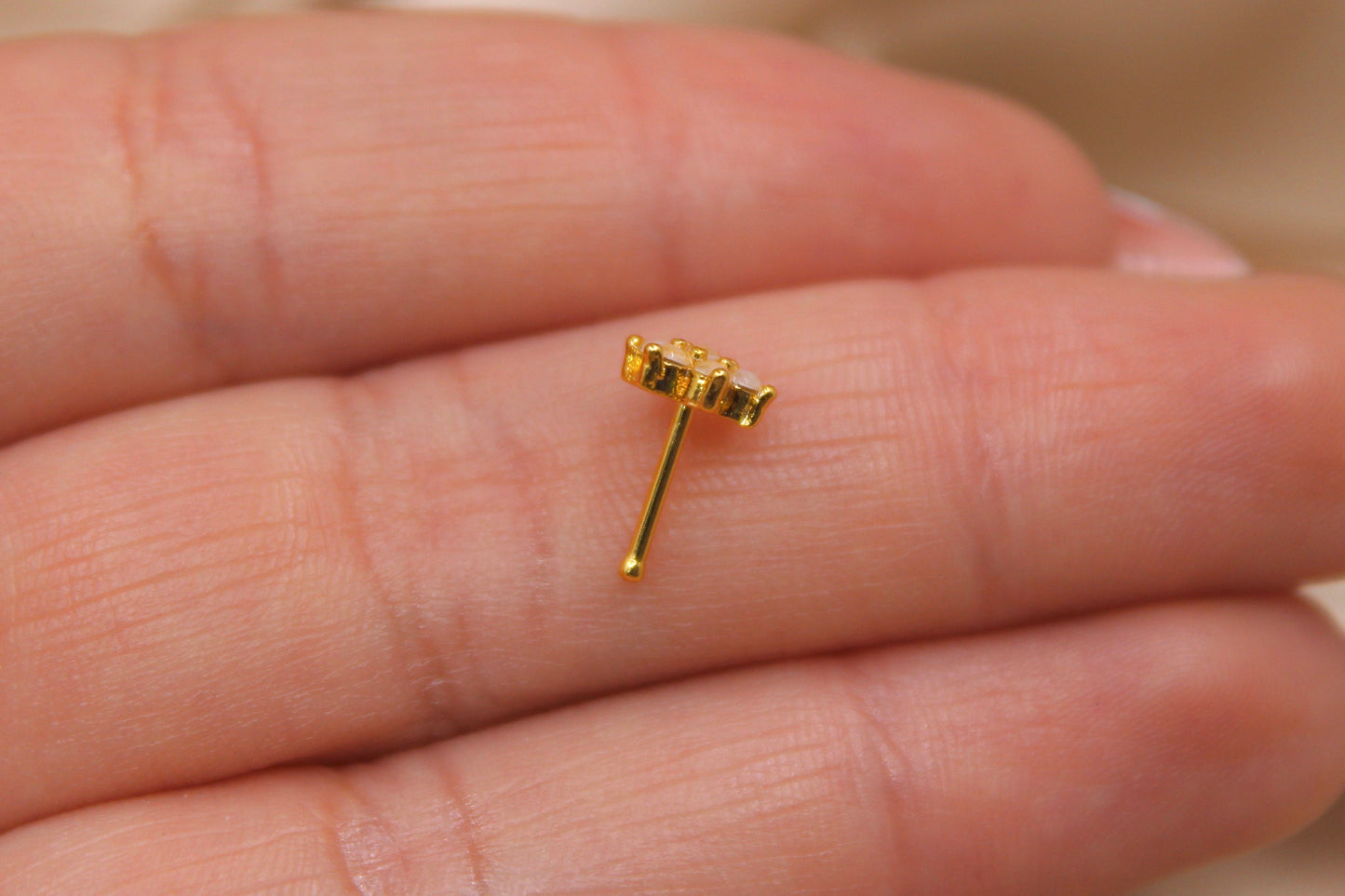 Opal Nose Stud, Flower Decor Sparkle Opal Gem Dainty Nose Stud Ring, Nose Bone Stud, 20g Nose Piercing Jewelry