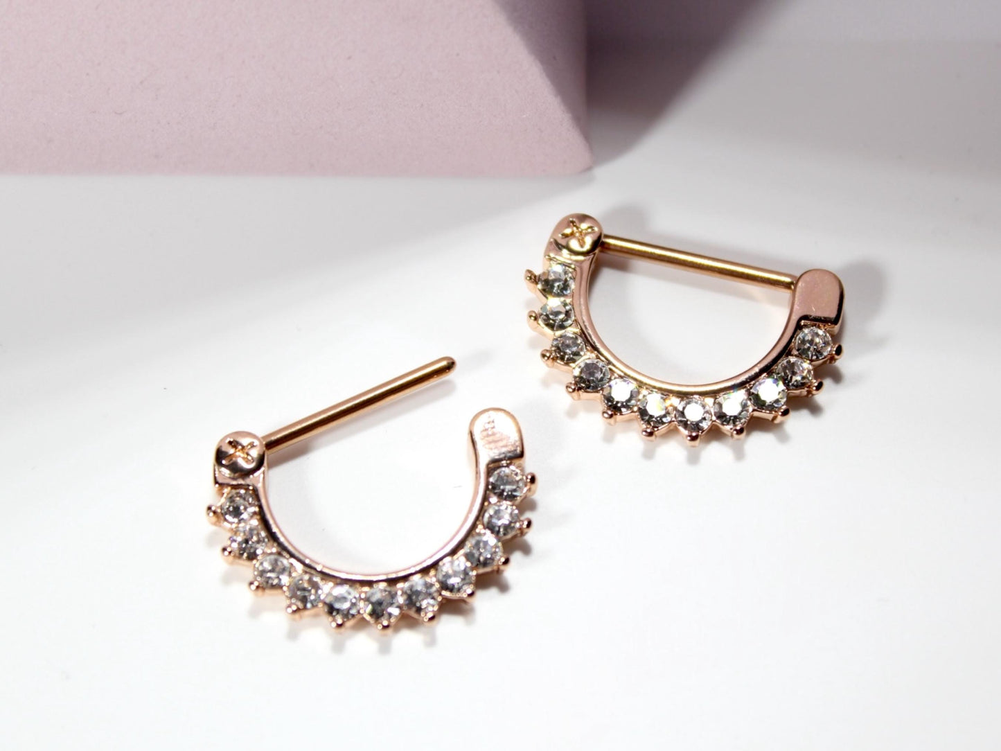 Rose Gold Dangle Nipple Clicker, Elegant Rose Gold Hinged Nipple Piercing Clicker Barbell , 14g Barbell for Nipple Piercing Clicker Ring