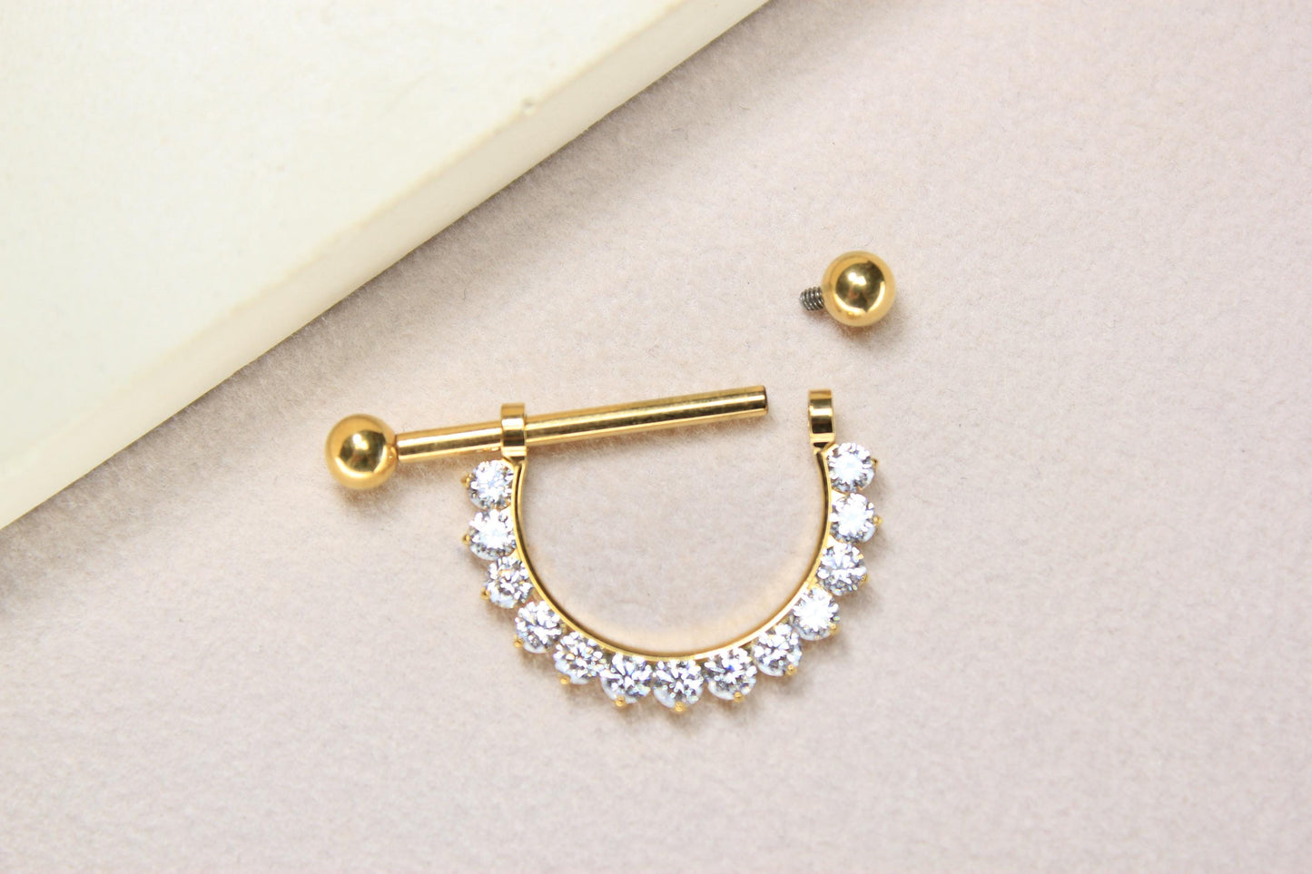 14G Titanium Nipple Barbell, Internally Threaded Gold Dangling Nipple Ring Piercing, Pair of Sparkling CZ Nipple Ring Body Jewelry