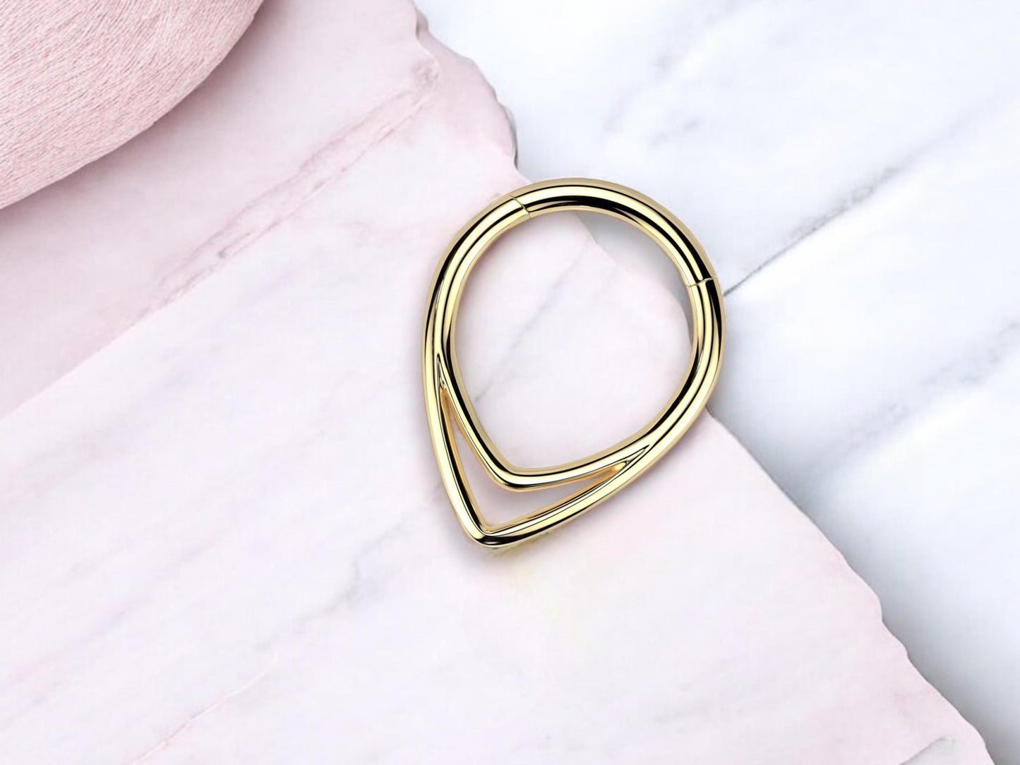 16g Gold Chevron Septum Ring, Titanium Double Line V Shape Septum Clicker Hoop Ring,Gold Hinged Segment Septum, Nose Piercing Body Jewelry