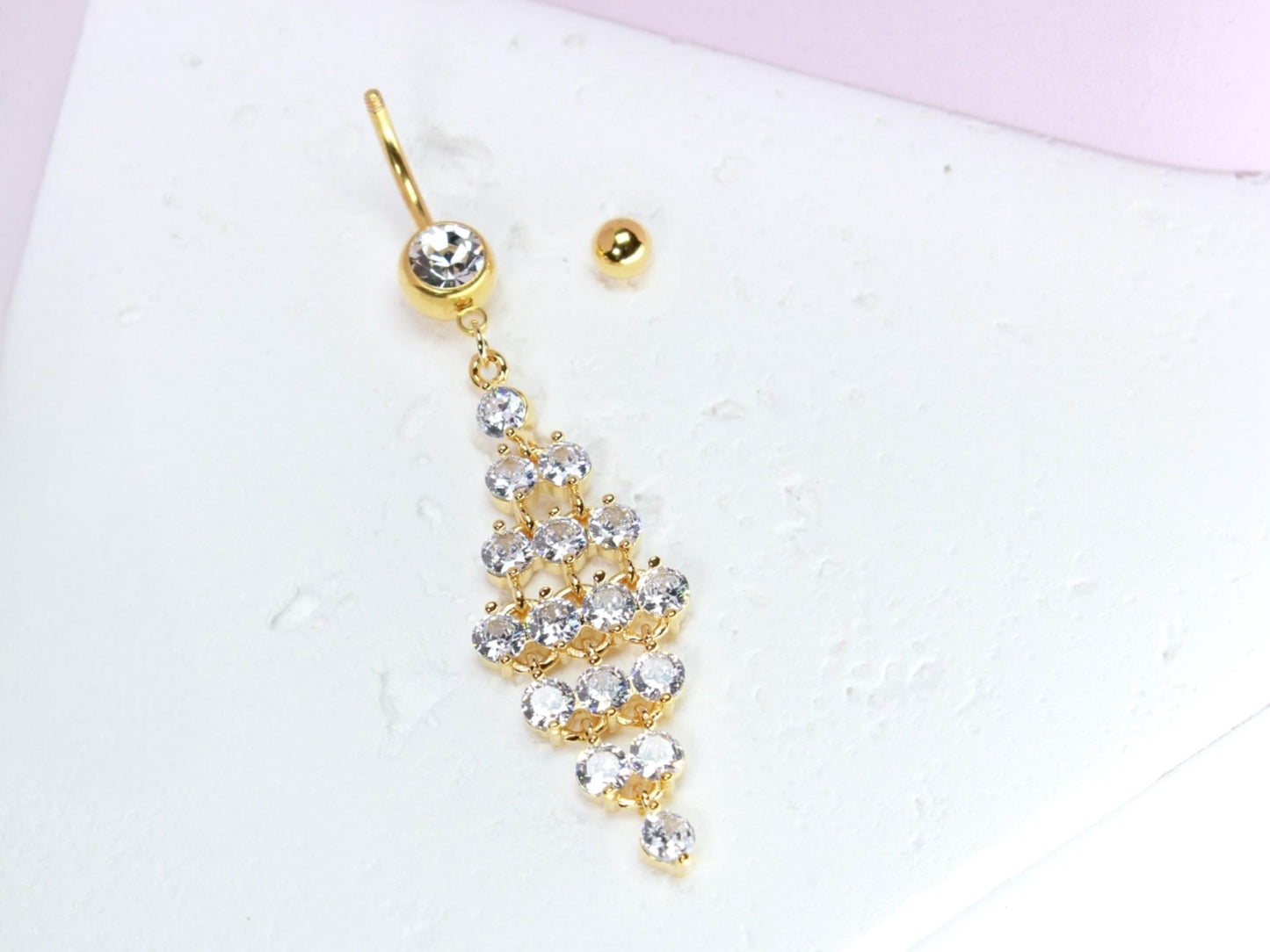 14g Gold Dangling Belly Ring, Sparkling Gem Decor Charm Belly Button Piercing Jewelry, Fancy Navel Piercing Jewelry