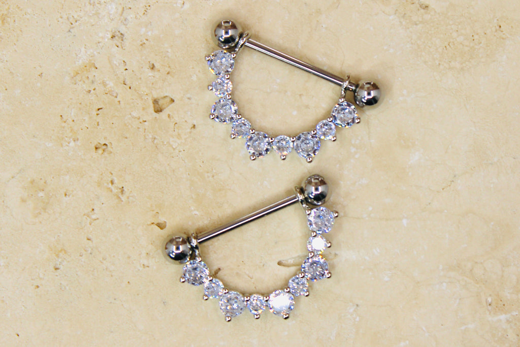 14g Dangle Gem Nipple Ring, Elegant Gem Drop Decor Gold Silver Nipple Piercing Barbell Jewelry