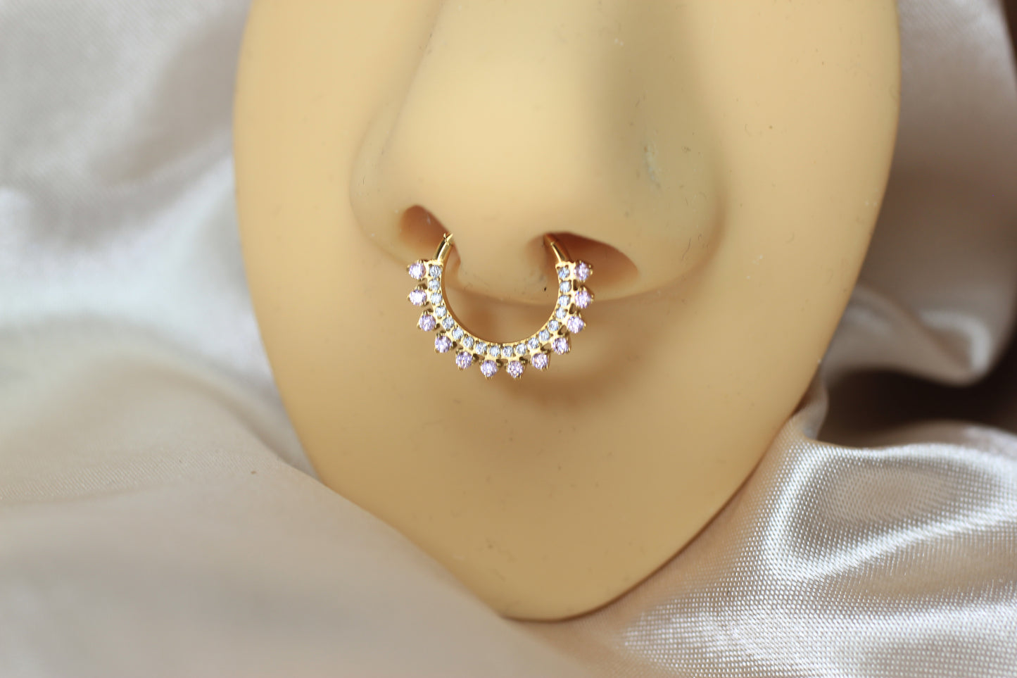 Dainty Pink Sparkling Gem Titanium Septum Clicker Ring.
