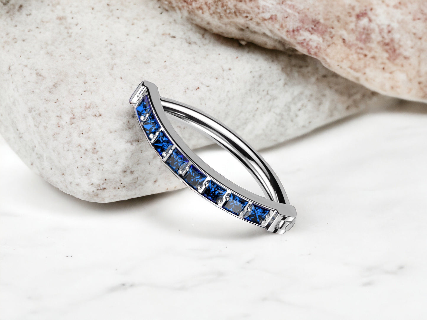 Minimalist Blue Gem Titanium Belly Clicker Ring