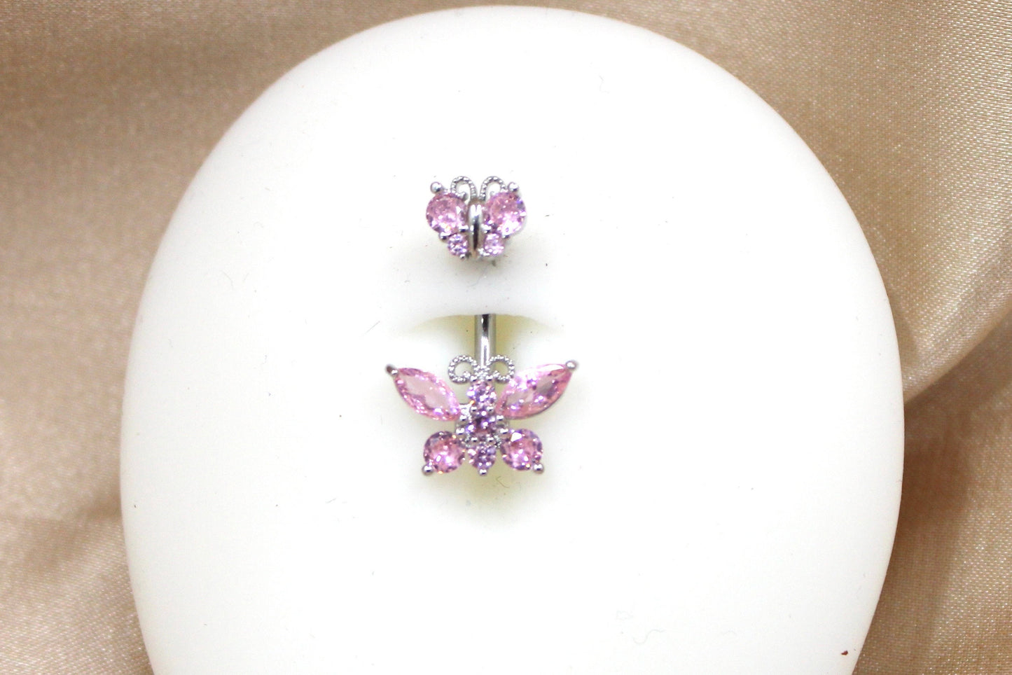 Butterfly Belly Button Ring, 14g Cute Simple Pink Belly Ring, Navel Piercing, Minimalist Body Jewelry