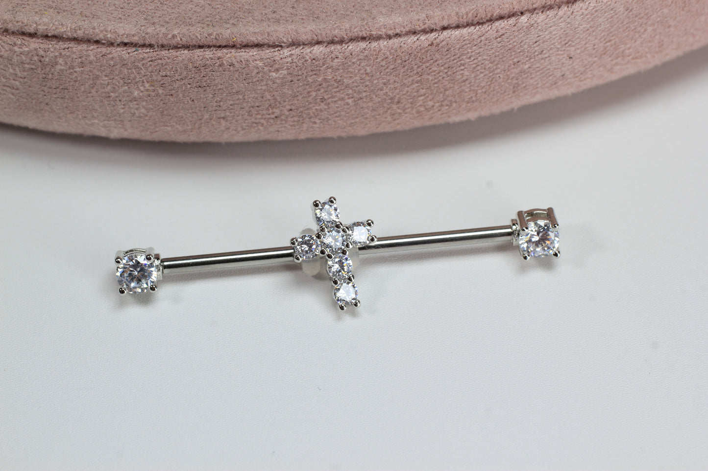 14G Cross Industrial Barbell, Dainty Sparkling Gold Jesus Cross Industrial Barbell Piercing, 35mm Barbell Body Jewelry.
