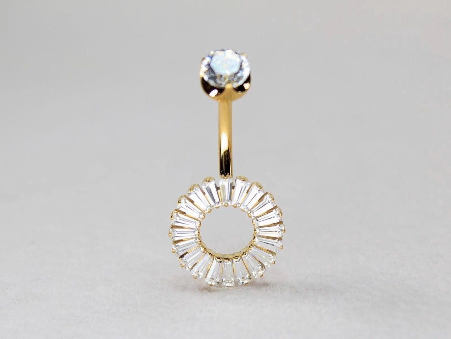 Gold Belly Button Ring, 14G Titanium Internally Threaded CZ Belly Ring, Navel Piercing, Minimalist Body Jewelry