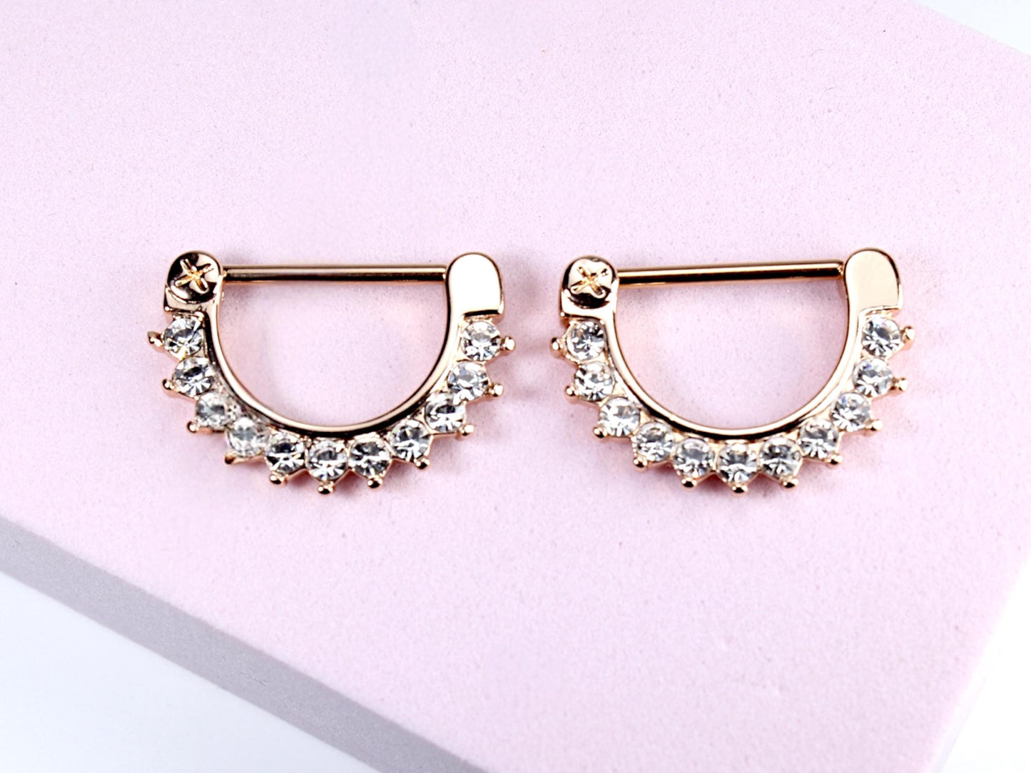 Rose Gold Dangle Nipple Clicker, Elegant Rose Gold Hinged Nipple Piercing Clicker Barbell , 14g Barbell for Nipple Piercing Clicker Ring