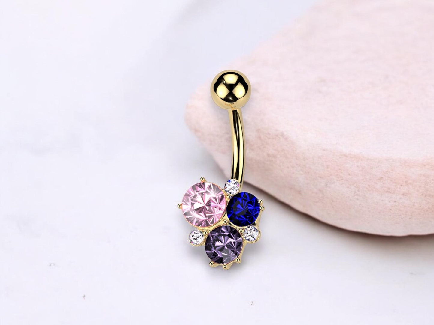 14g Gold Belly Button Ring, Dainty Multicolor Gem Belly Piercing Ring Jewelry, Floating Navel Piercing Body jewelry