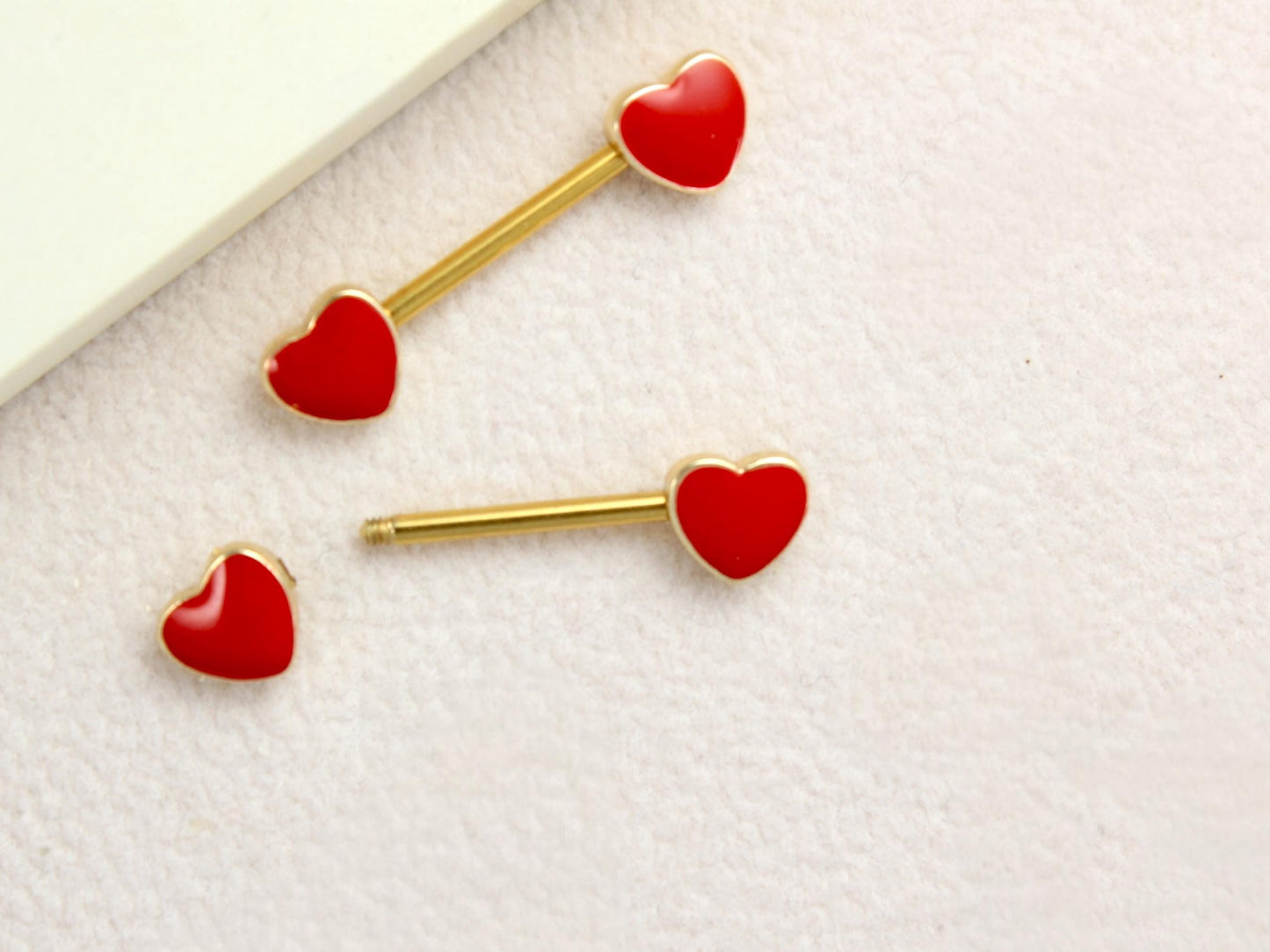 Red Heart Nipple Barbell, 14g Heart End Nipple Ring, Red Nipple Piercing Jewelry, Set of 2 Nipple Barbell Jewelry, Body Jewelry,