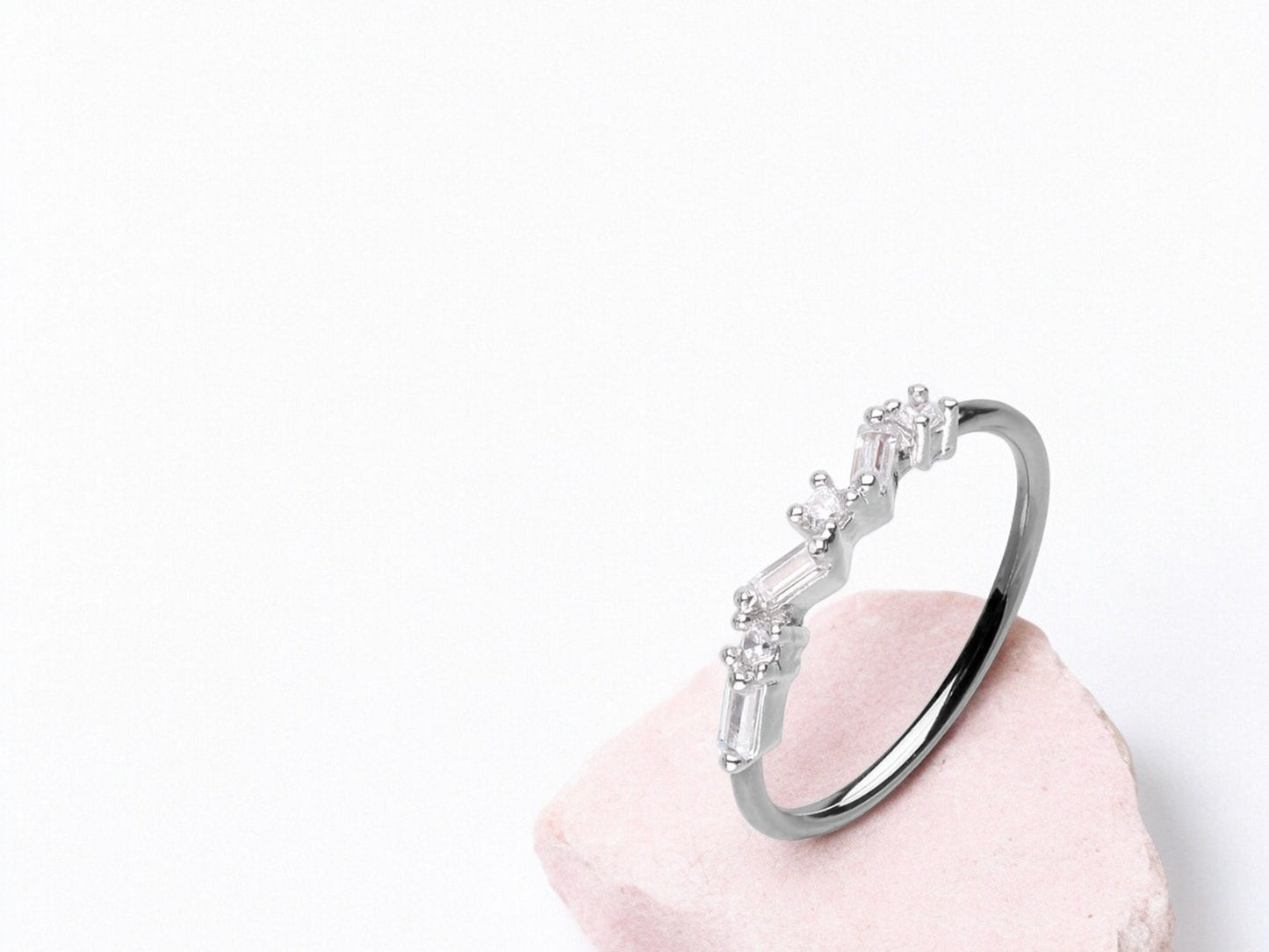 20g Silver Baguette Gem Nose Ring Hoop. Bendable nose ring. Nose Piercing jewelry.