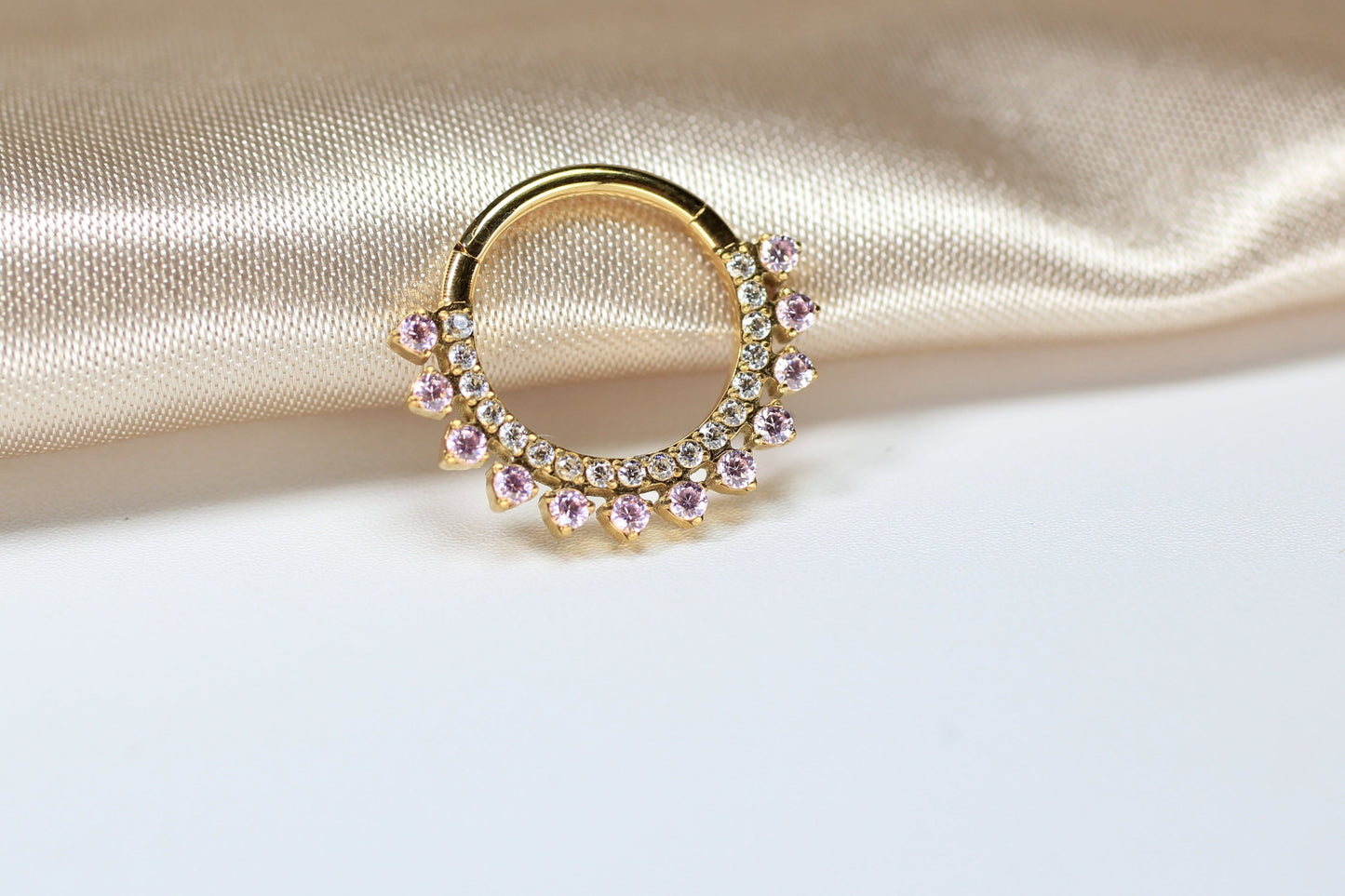 Dainty Pink Sparkling Gem Titanium Septum Clicker Ring.