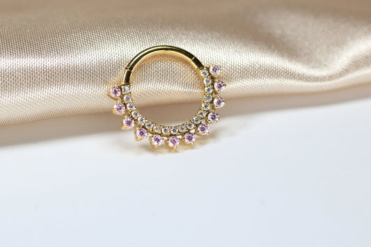 Dainty Pink Sparkling Gem Titanium Septum Clicker Ring.
