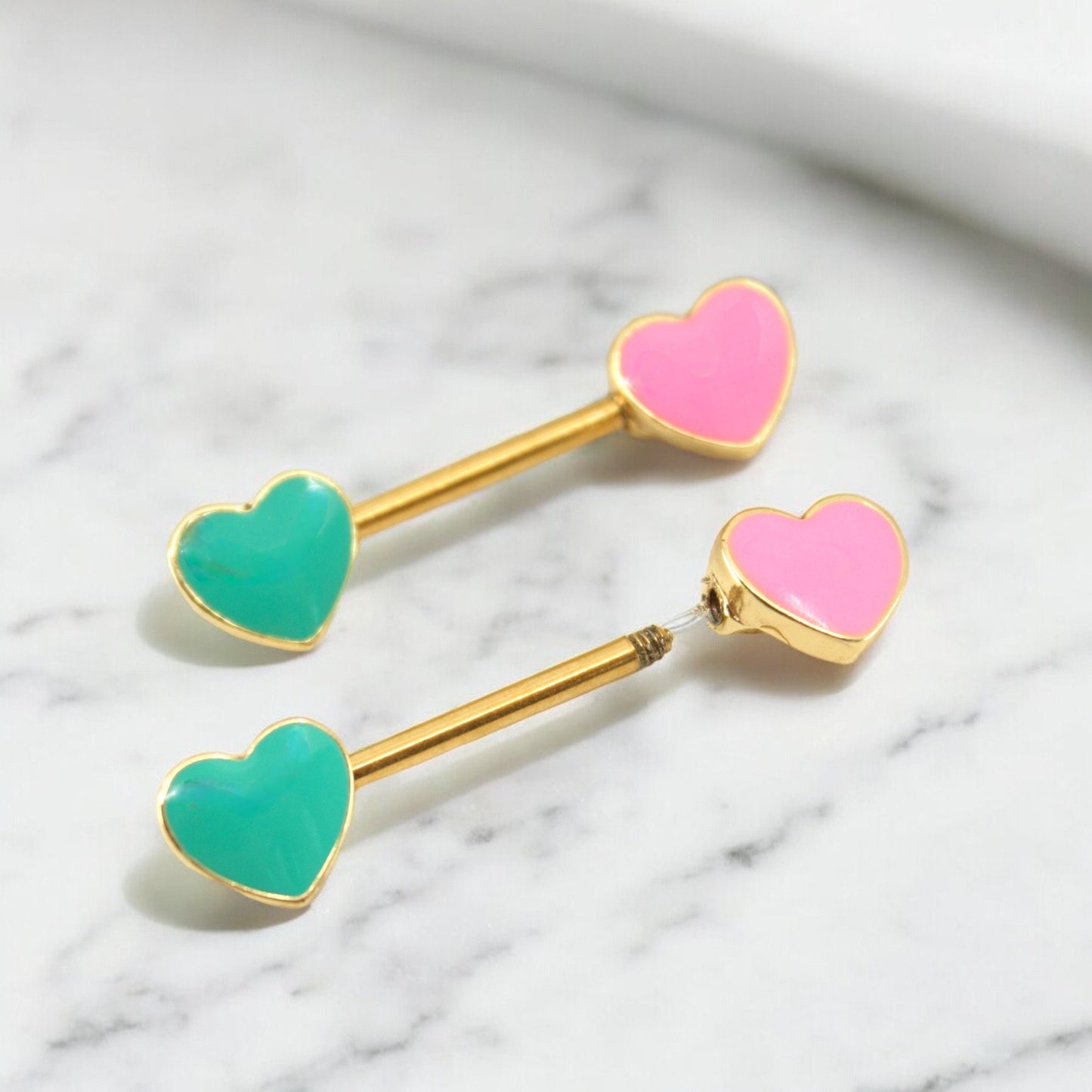 Pink Heart Nipple Ring, Heart End Nipple Barbell, Body Piercing Jewelry, 14g Nipple Barbell Jewelry