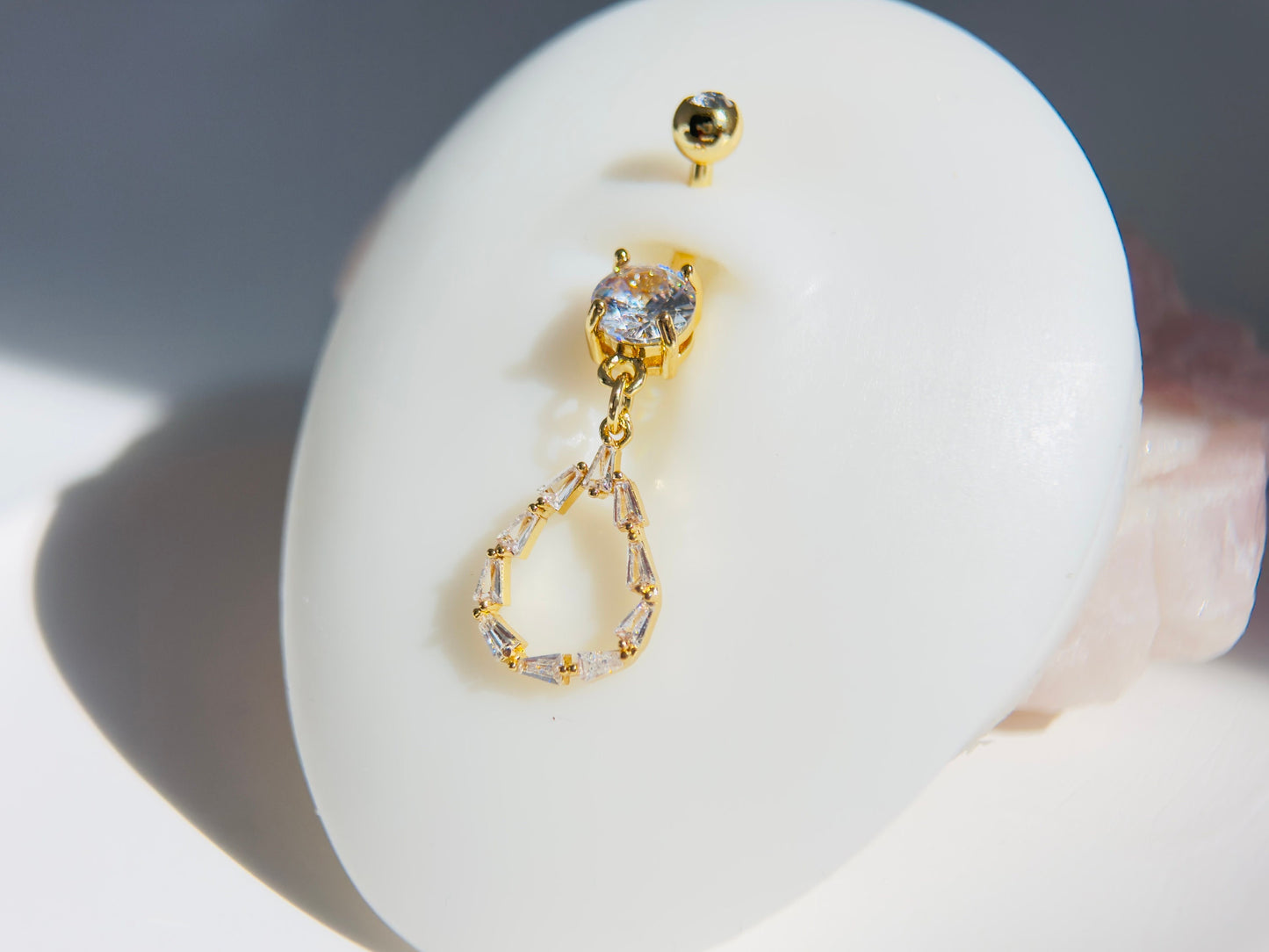 14G Gold Dangling Belly Button Ring, Dainty Baguette Gem Teardrop Belly Ring, Belly Ring Body Jewelry, Navel Piercing