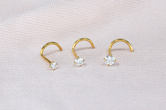 20G Moissanite Diamond Nose Stud – Implant Grade Titanium Gold Corkscrew Nose Stud, Dainty Diamond Nose Piercing Jewelry.