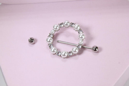 14G Pearl Nipple Ring, Decorative Charm Nipple Barbell Piercing Jewelry, Set of 2 Fancy Nipple Ring Body Jewelry