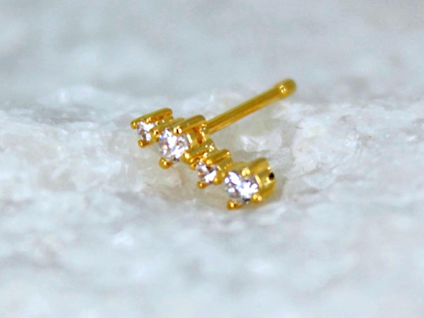Gold Nose Stud, 20g Thin Zig Zag Gem Decor Nose Bone Stud L Shape Nose Piercing Stud, 20g Gold Nose Piercing Jewelry