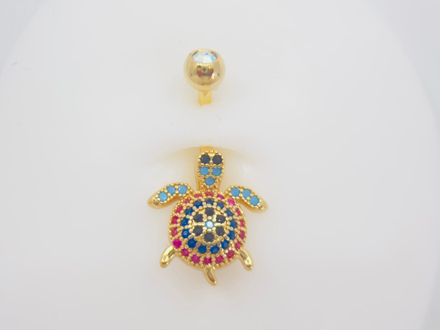 14G Turtle Belly Button Ring – Multicolor Stone Beach Navel Jewelry