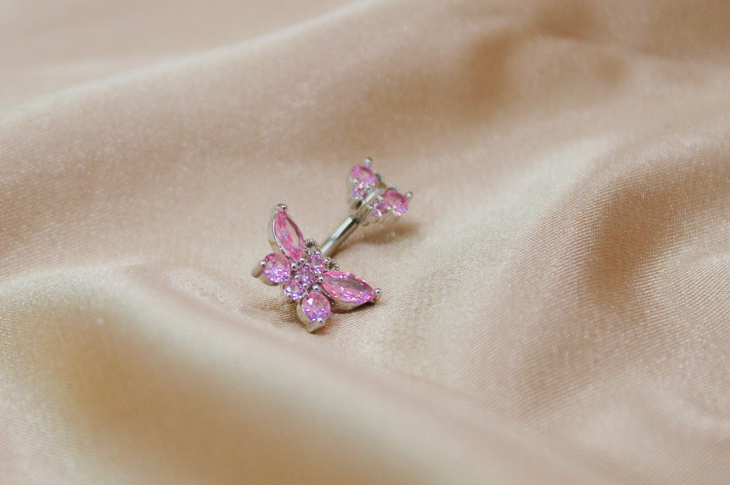 Butterfly Belly Button Ring, 14g Cute Simple Pink Belly Ring, Navel Piercing, Minimalist Body Jewelry
