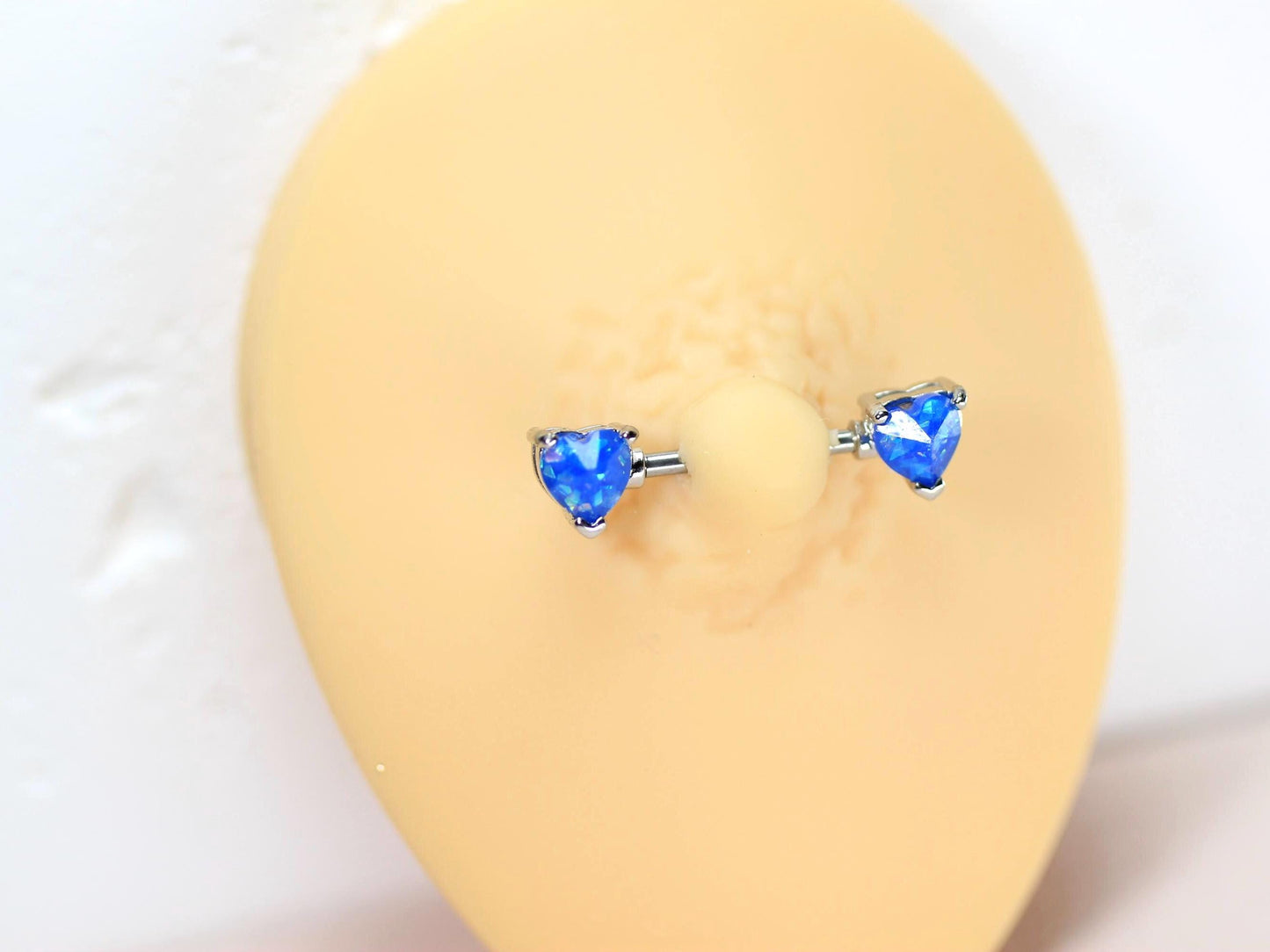 Opal Heart Nipple Ring, 14g Blue Glitter Heart Nipple Barbell Piercing Jewelry,  Surgical Steel Body Piercing, Custom Body Jewelry