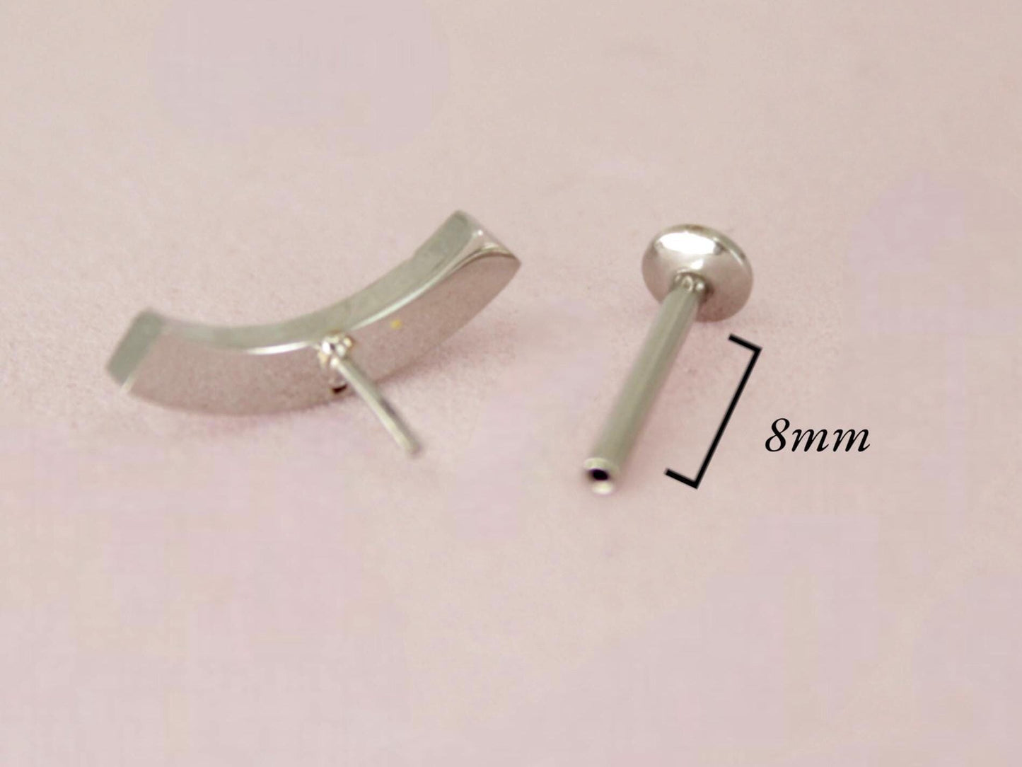 18G Silver Paved Gem Push In Titanium Labret,Threadless Flat Back Stud,8mm Cartilage Piercing,Conch Piercing,Tragus Stud,Ear Jewelry