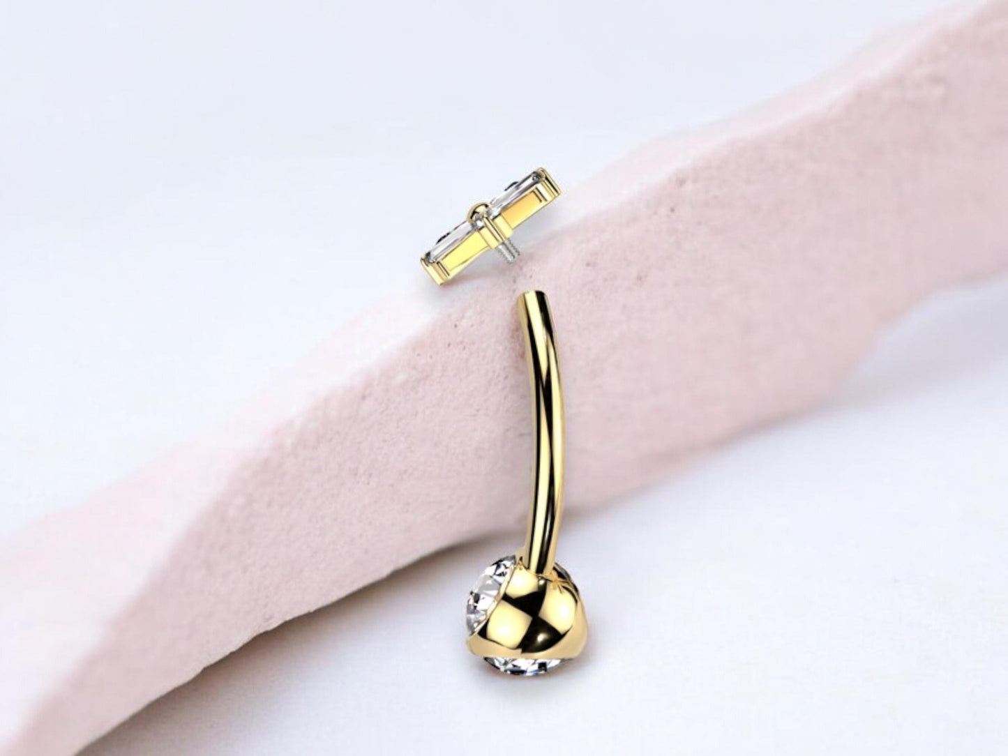 14G Gold Belly Button Ring, Titanium Push In Belly Jewelry, Threadless Navel Piercing, Hypoallergenic Body Jewelry