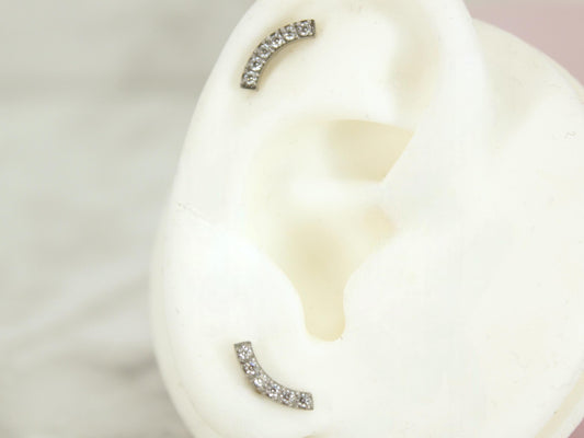 18G Silver Paved Gem Push In Titanium Labret,Threadless Flat Back Stud,8mm Cartilage Piercing,Conch Piercing,Tragus Stud,Ear Jewelry