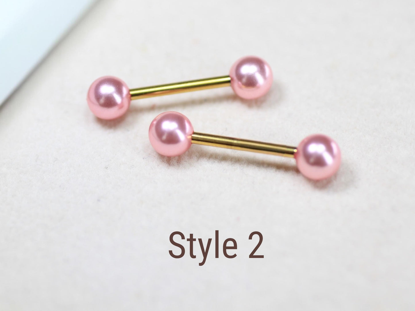 14g Pink Pearl Nipple Barbell, Cute Minimalist Pearl Ball End Nipple Ring Piercing, Custom Body Jewelry.