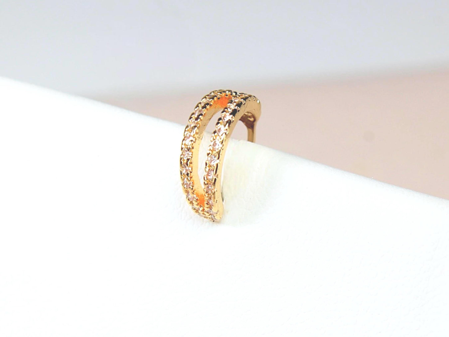 20G Gold Nose Hoop Ring, Double Line CZ Bendable Nose Ring, Thin Snug Fit Nose Piercing Jewelry, Dainty Cartilage Piercing, Body Jewelry