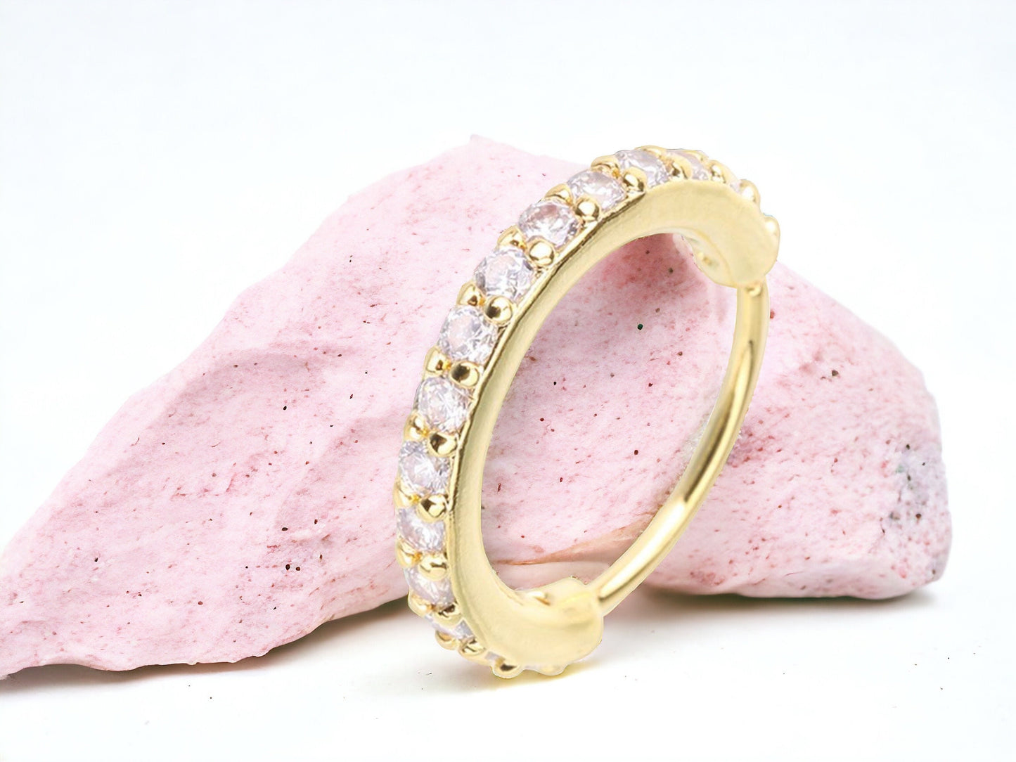 20g Gold Nose Ring, Simple Style Sparkle CZ Bendable Nose Hoop, Nose Piercing Jewelry Ring, Cartilage Earring, Multipurpose Hoop Ring
