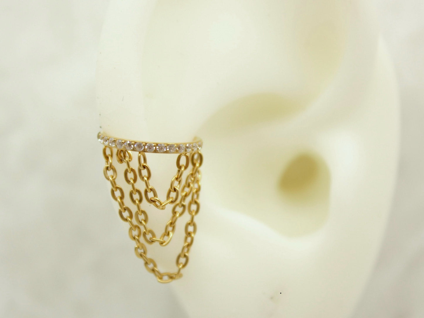 New • Dangling Chain Conch Hoop, Triple Chain Dangle Hoop Ring, Titanium Conch Cartilage Piercing Clicker Hoop Ring, Dangle Hoop Earring