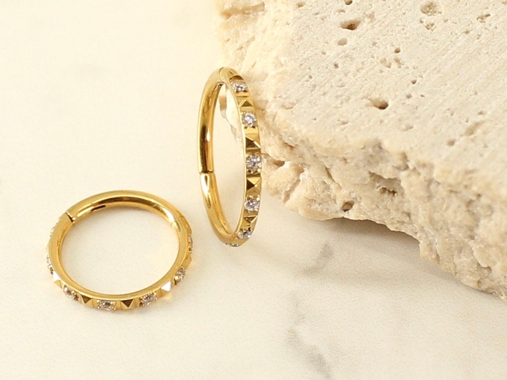 Conch Hoop Ring, Dainty Cz Stud 16g Septum Nose Conch Cartilage Daith Piercing Hinged Hoop Ring, Multipurpose Hoop Earring Clicker Ring