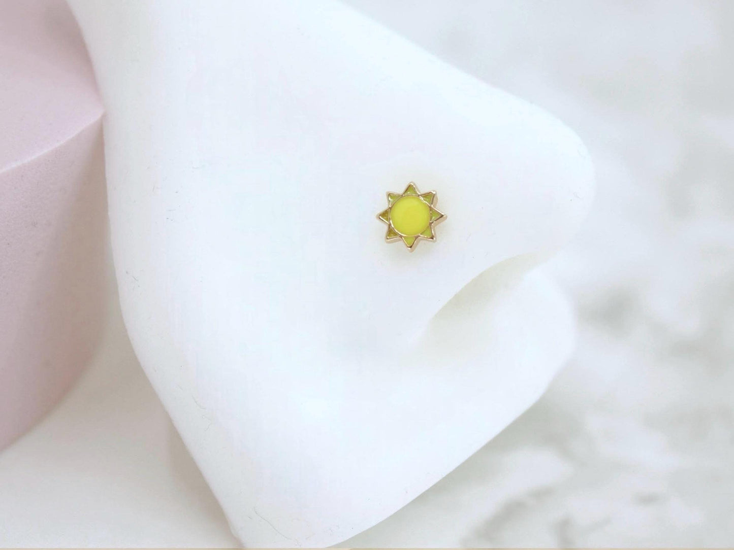 20g Nose Stud, Yellow Sun Top Nose Piercing Ball End Stud, 8mm Nose Bone Stud, Thin Nose Bone Stud, Gold Nose  Piercing Body Jewelry.